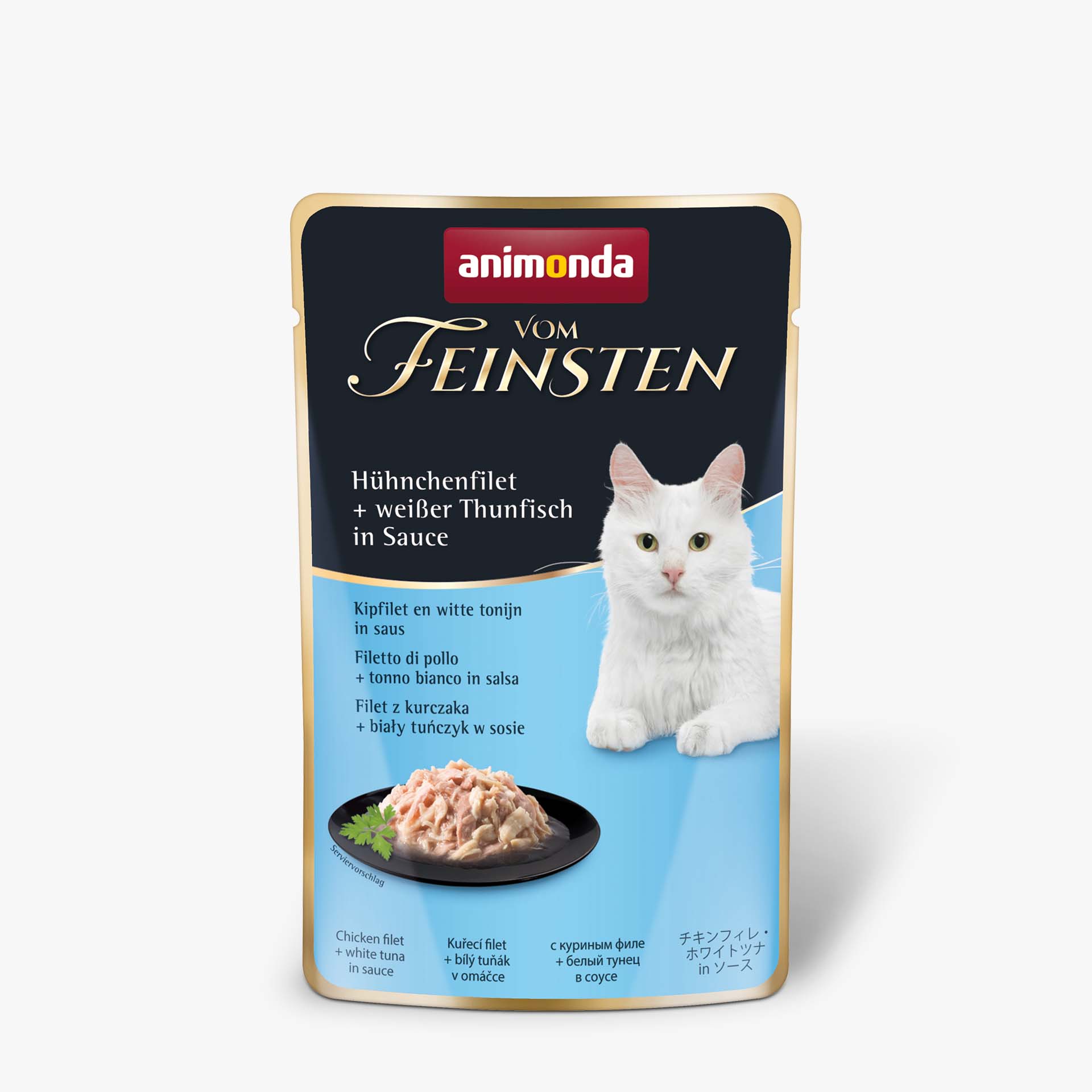 83691 animonda Vom Feinsten Adult in Sauce mit Huehnchenfilet und weissem Thunfisch in Sauce Katze Nassfutter