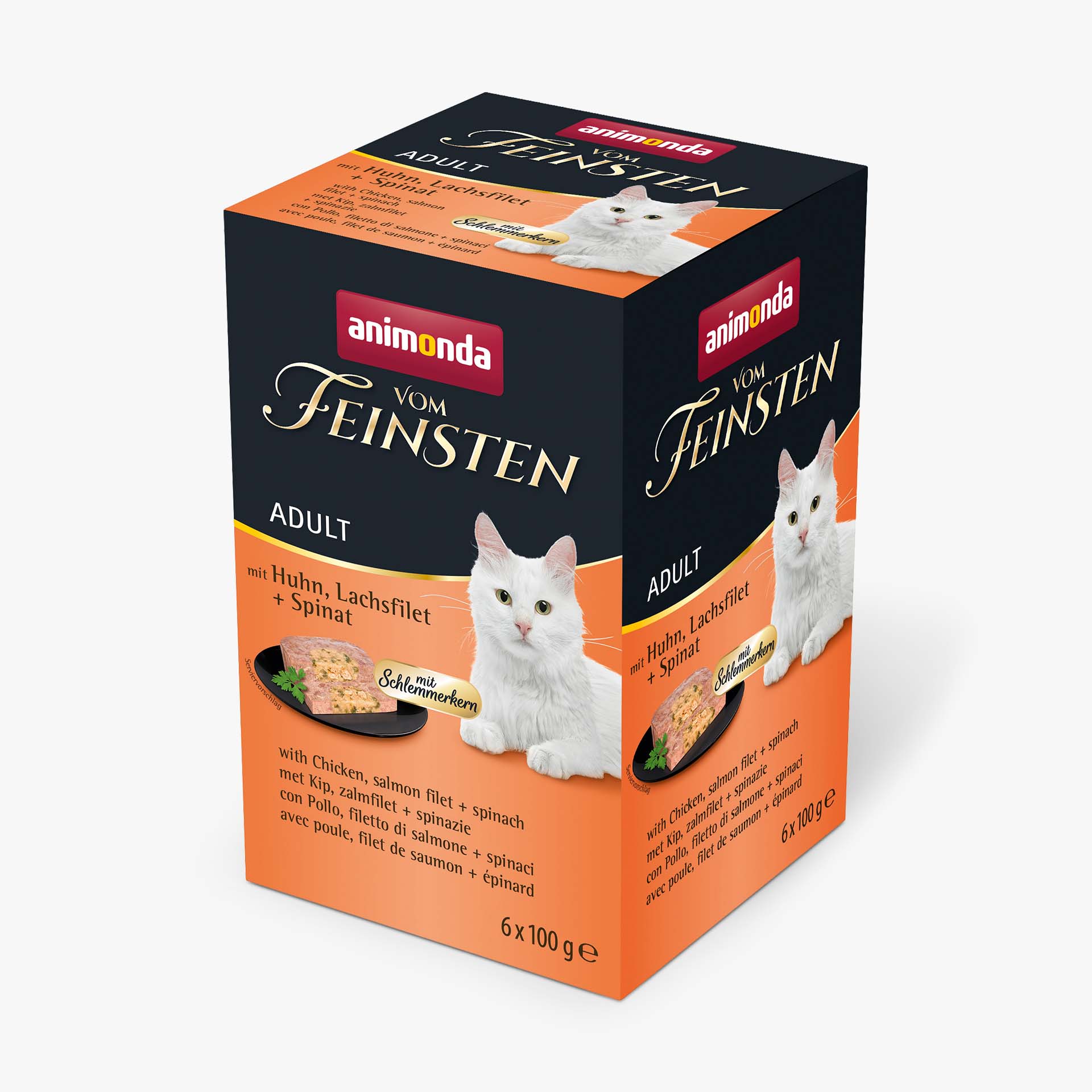 84231 animonda Vom Feinsten Adult mit Schlemmerkern Schlemmerkern mit Huhn  Lachsfilet und Spinat Katze Nassfutter